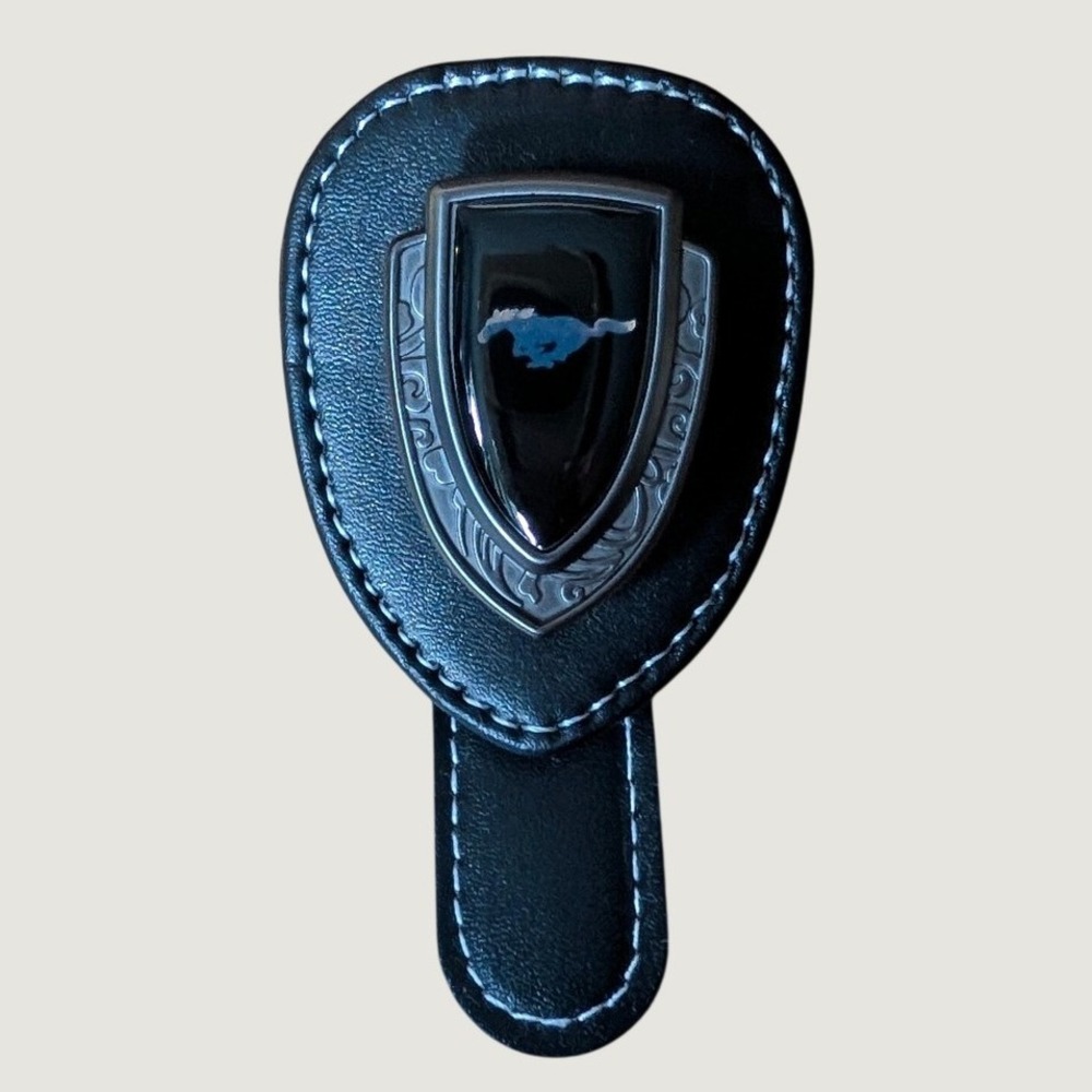 Ford Mustang Logo Magnetic Hat Clip Black Leather Silver Pony Emblem Accessory